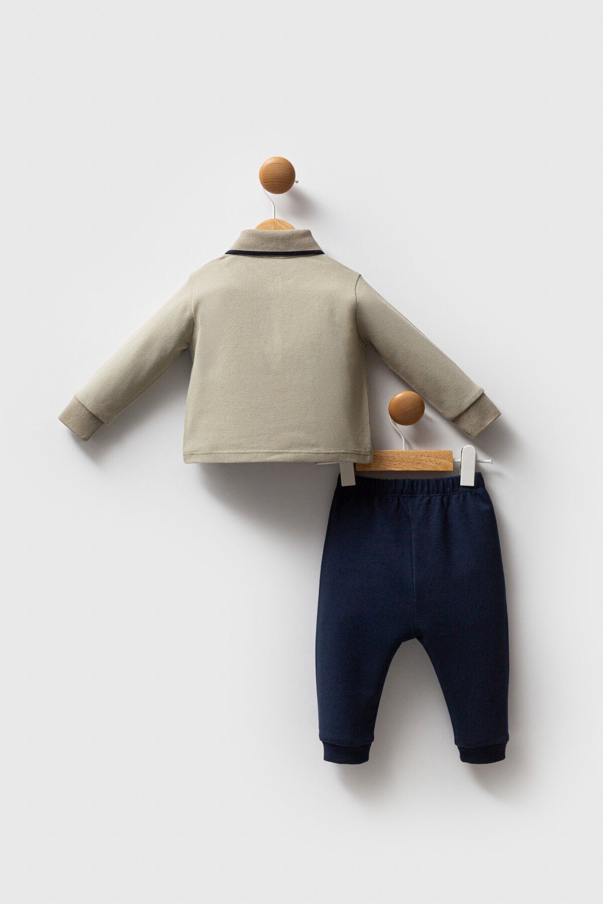 U.S. Polo Assn., Set de bluza polo din bumbac si pantaloni de trening relaxed-fit - 2 piese, Maro taupe deschis, Bleumarin, 74-80 CM
