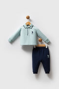 U.S. Polo Assn., Set de bluza polo din bumbac si pantaloni de trening relaxed-fit - 2 piese, Verde pal, Bleumarin, 98 CM