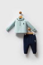 U.S. Polo Assn., Set de bluza polo din bumbac si pantaloni de trening relaxed-fit - 2 piese, Verde pal, Bleumarin, 98 CM