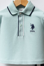 U.S. Polo Assn., Set de bluza polo din bumbac si pantaloni de trening relaxed-fit - 2 piese, Verde pal, Bleumarin, 98 CM