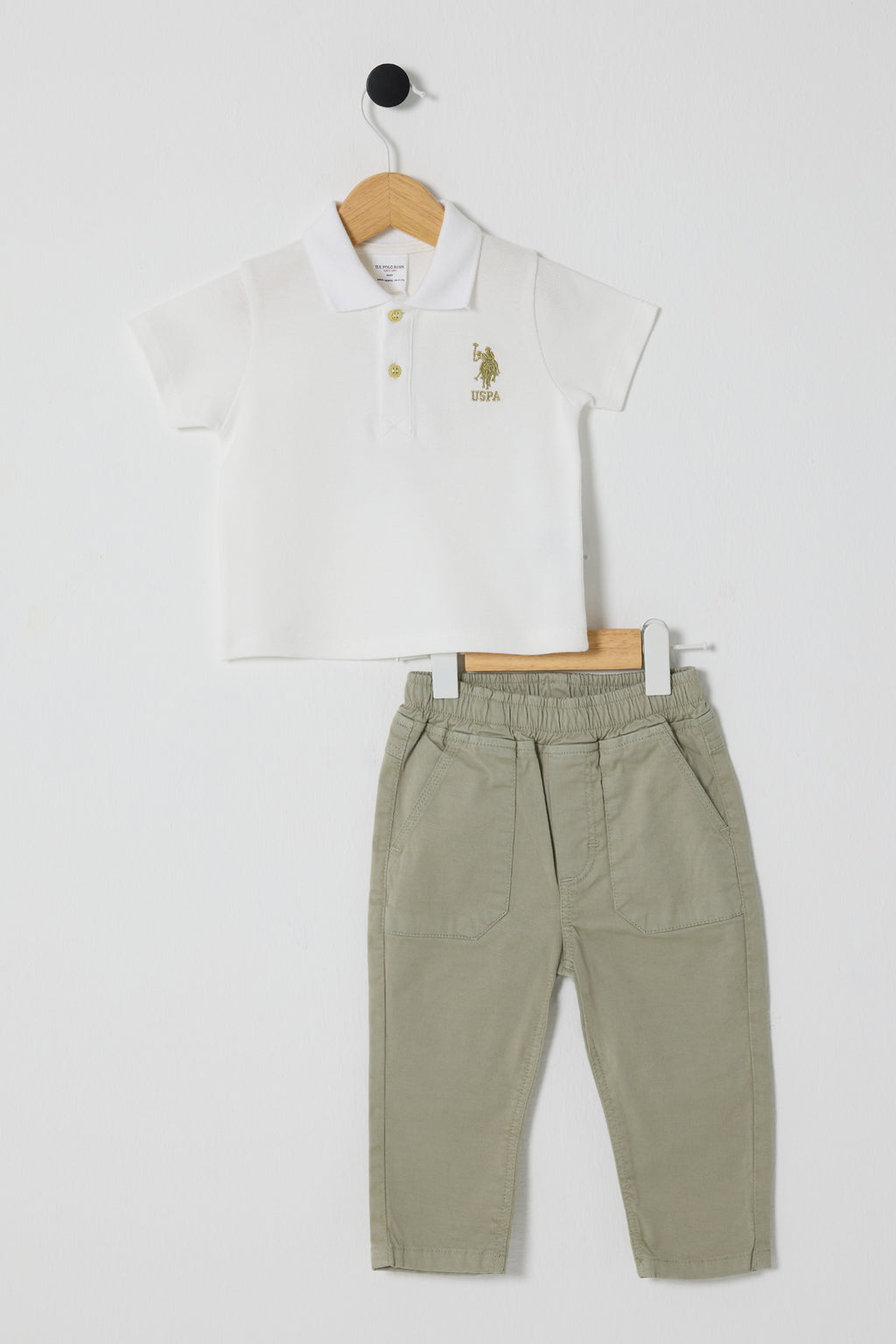 U.S. Polo Assn., Set de tricou polo si blugi - 2 Piese, Verde pal, Alb optic, 74-80 CM