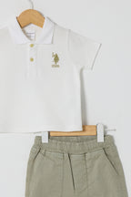U.S. Polo Assn., Set de tricou polo si blugi - 2 Piese, Verde pal, Alb optic, 74-80 CM