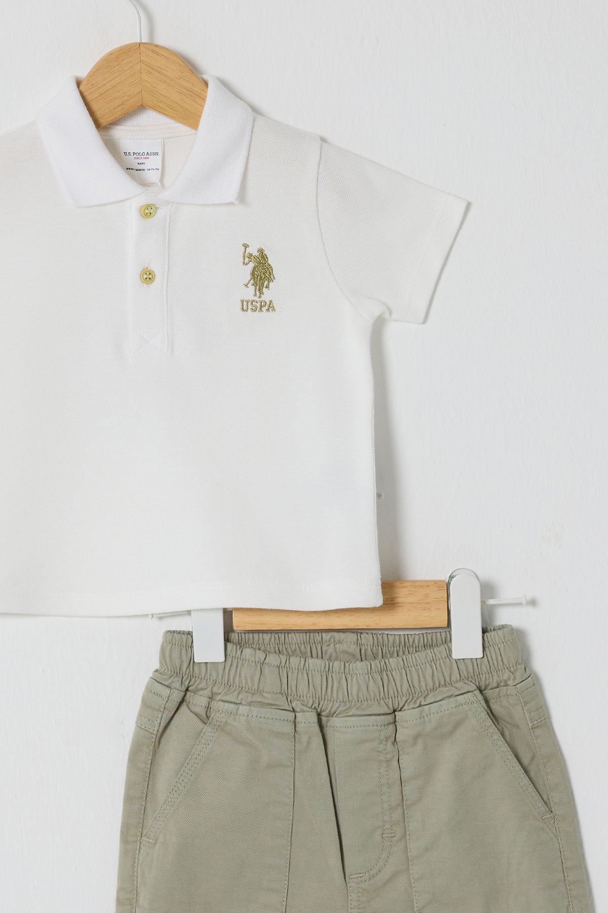 U.S. Polo Assn., Set de tricou polo si blugi - 2 Piese, Verde pal, Alb optic, 74-80 CM