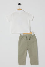 U.S. Polo Assn., Set de tricou polo si blugi - 2 Piese, Verde pal, Alb optic, 74-80 CM