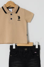 U.S. Polo Assn., Set de tricou polo si blugi - 2 Piese, Negru, Bej deschis, 74-80 CM