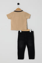 U.S. Polo Assn., Set de tricou polo si blugi - 2 Piese, Negru, Bej deschis, 74-80 CM