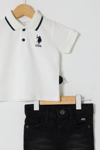 U.S. Polo Assn., Set de tricou polo si blugi - 2 Piese, Negru stins, Alb optic, 80-86 CM