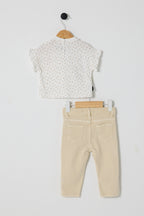 U.S. Polo Assn., Set de tricou cu imprimeu si pantaloni - 2 Piese, Alb murdar, Bej deschis, 86-92 CM