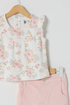 U.S. Polo Assn., Set de tricou cu imprimeu floral si pantaloni scurti - 2 Piese