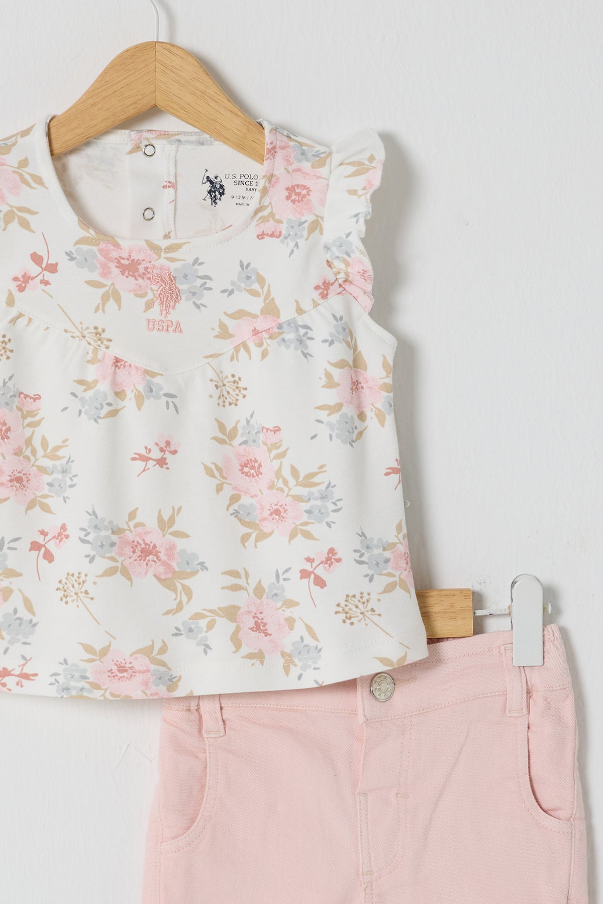 U.S. Polo Assn., Set de tricou cu imprimeu floral si pantaloni scurti - 2 Piese