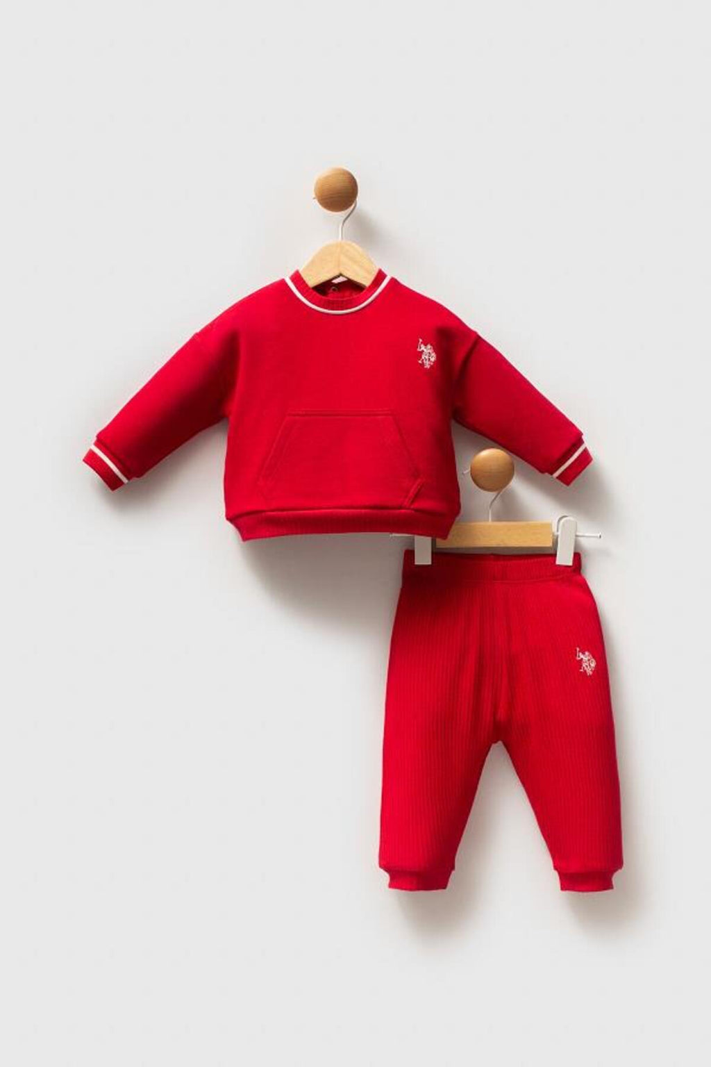 U.S. Polo Assn., Set de bluza de trening si pantaloni sport de bumbac, Rosu, 86-92 CM