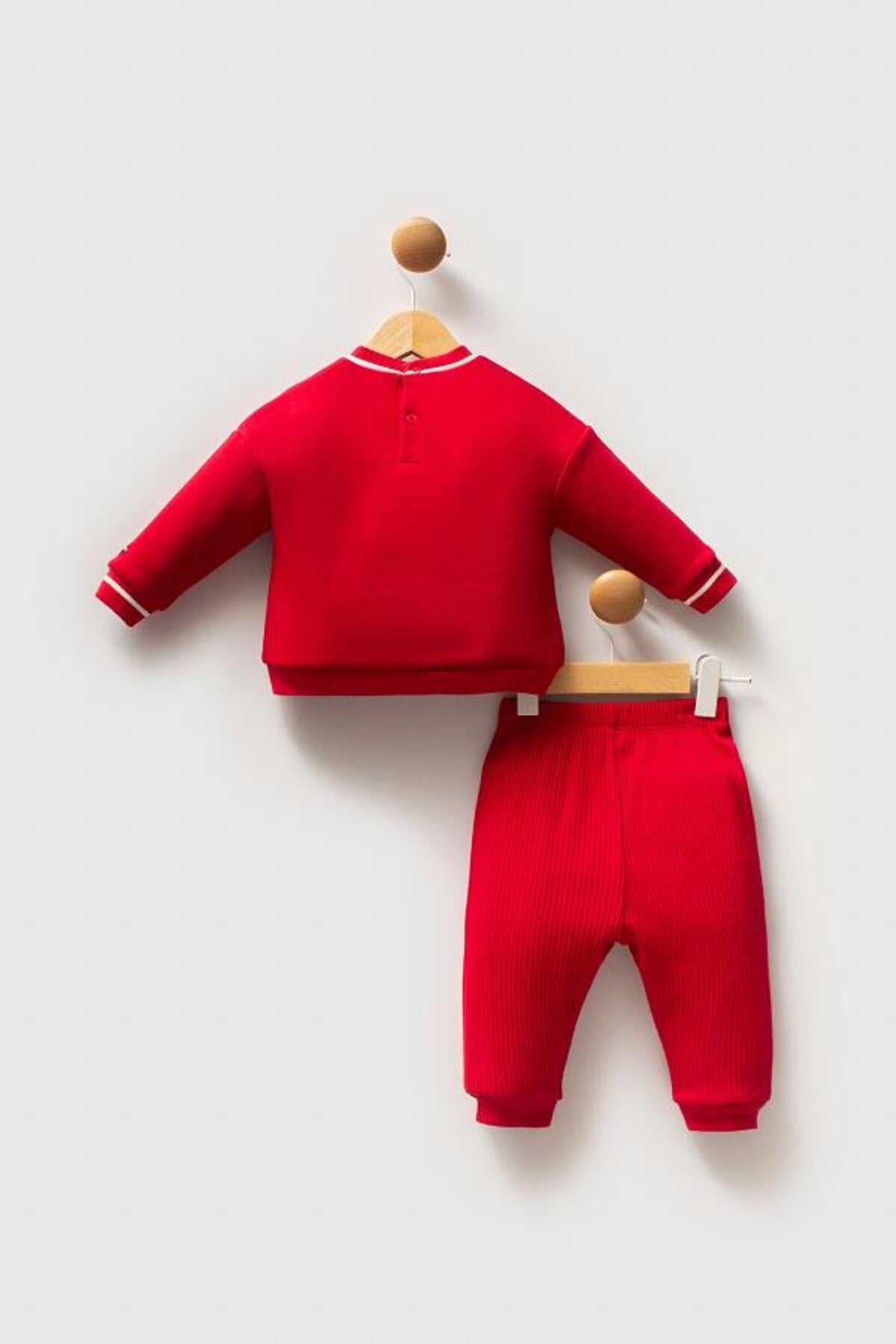 U.S. Polo Assn., Set de bluza de trening si pantaloni sport de bumbac, Rosu, 86-92 CM