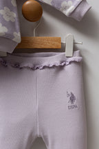 U.S. Polo Assn., Set de bluza de trening cu model floral si pantaloni uni, 2 piese, Alb, Violet deschis, 98 CM