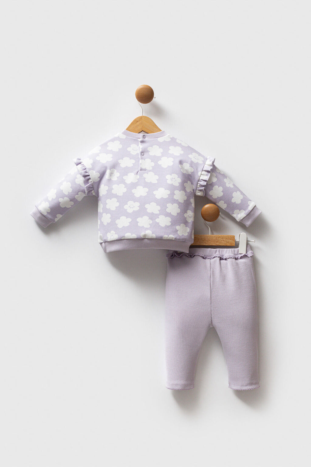 U.S. Polo Assn., Set de bluza de trening cu model floral si pantaloni uni, 2 piese, Alb, Violet deschis, 98 CM