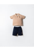 U.S. Polo Assn. Set doua piese cu tricou si pantaloni scurti pentru baieti, Bej