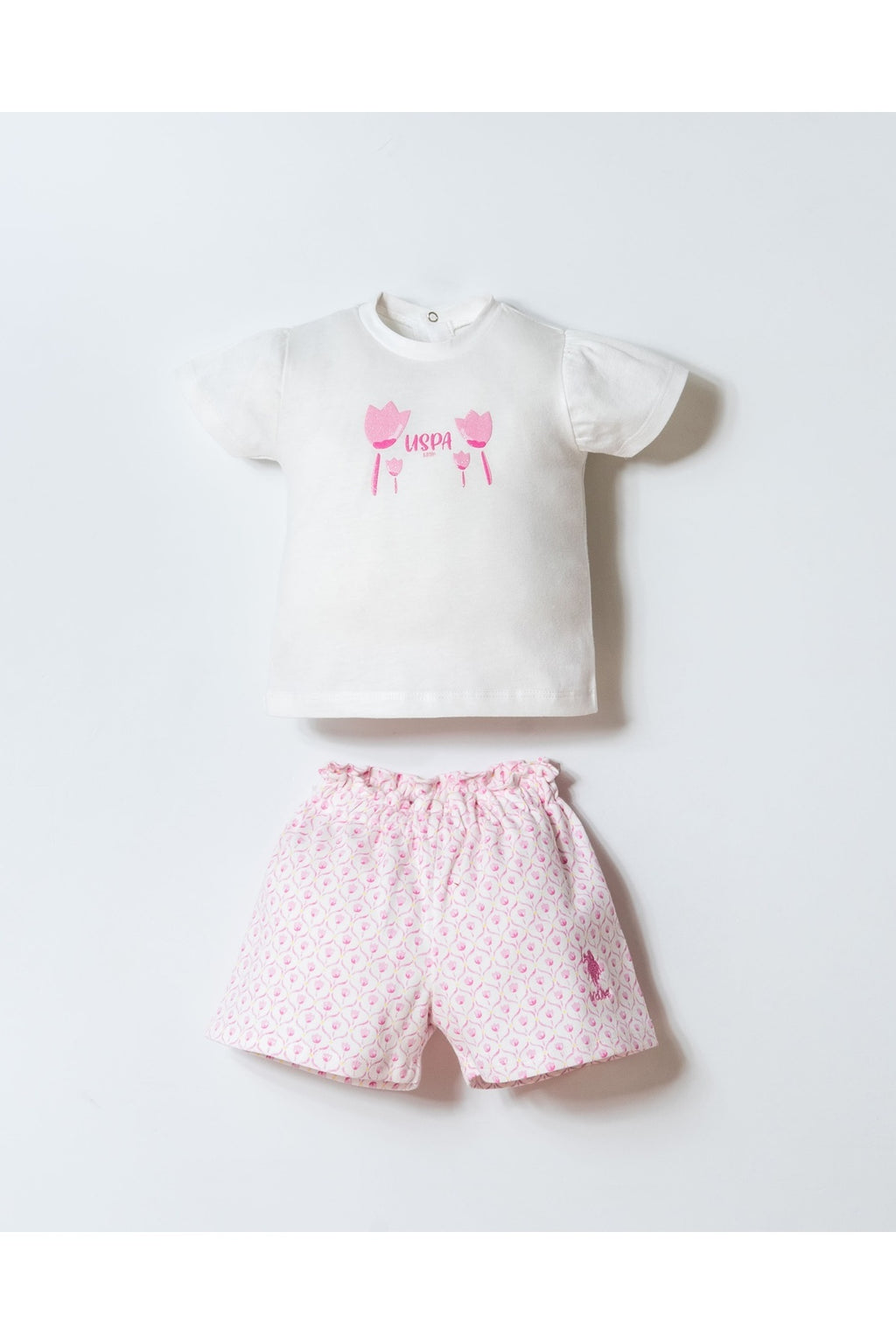 U.S. Polo Assn. Set doua piese cu tricou si pantaloni scurti pentru fete, Alb