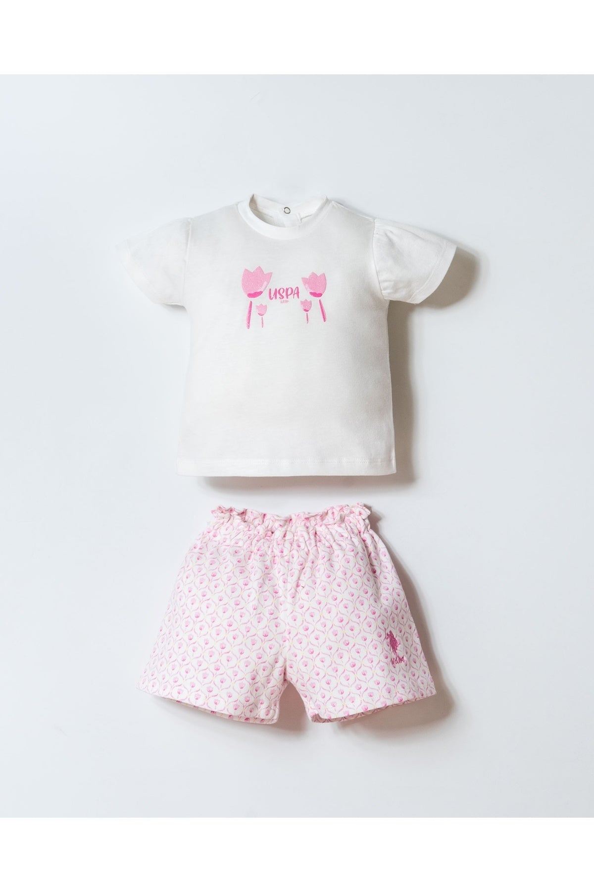 U.S. Polo Assn. Set doua piese cu tricou si pantaloni scurti pentru fete, Alb