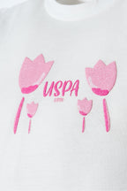 U.S. Polo Assn. Set doua piese cu tricou si pantaloni scurti pentru fete, Alb