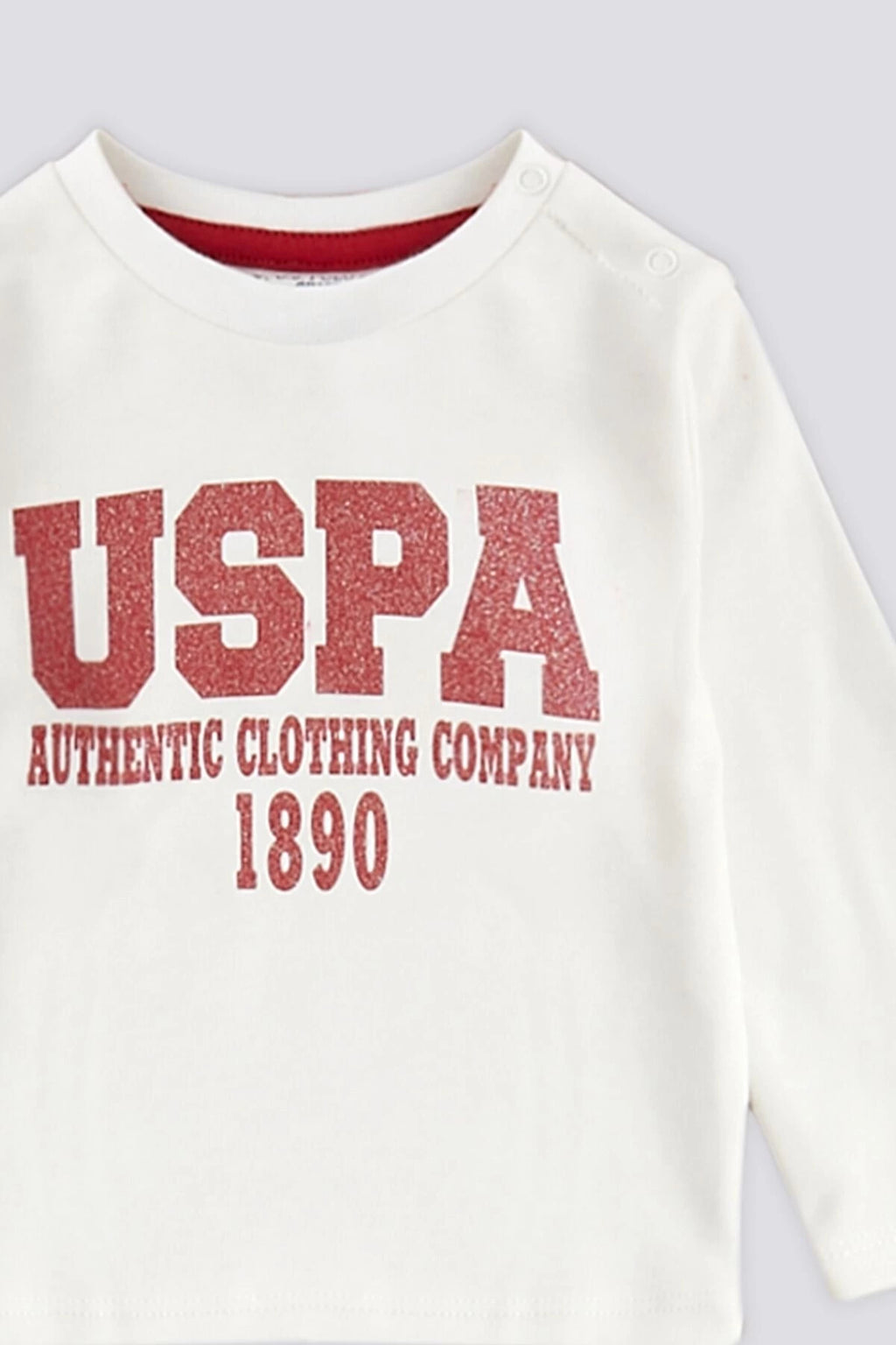 U.S. Polo Assn., Set de jacheta pufoasa, bluza si pantaloni de trening, Alb, Albastru ultramarin, Rosu inchis, 74-80 CM