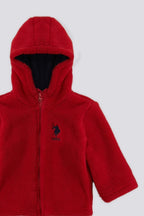 U.S. Polo Assn., Set de jacheta pufoasa, bluza si pantaloni de trening, Alb, Albastru ultramarin, Rosu inchis, 74-80 CM