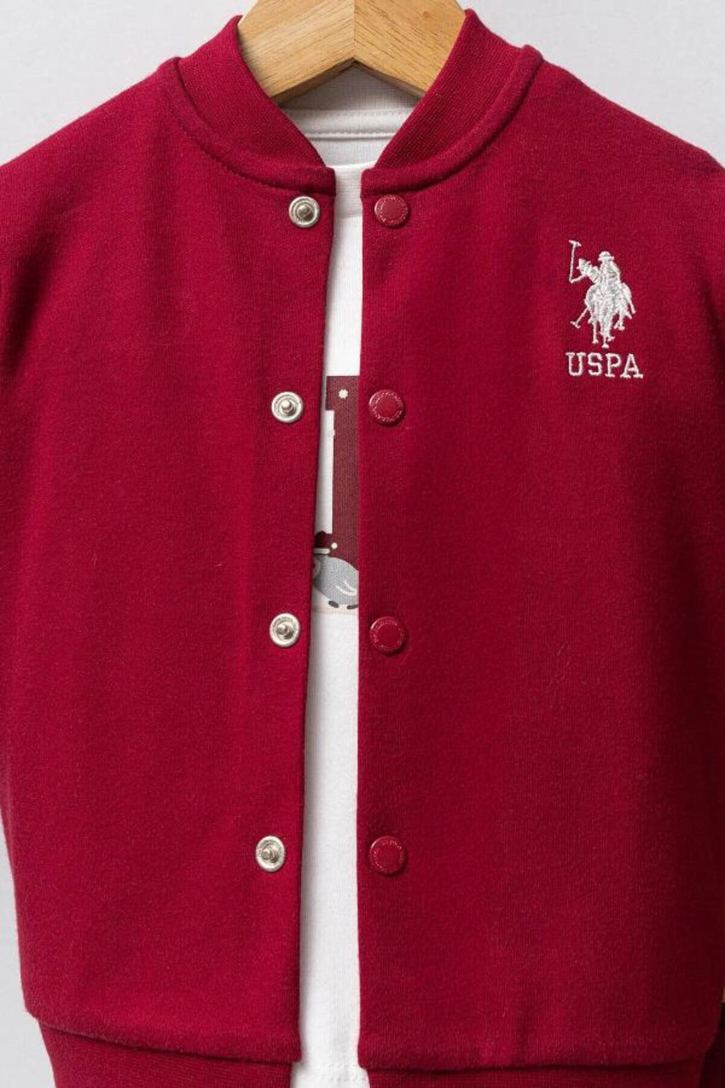 U.S. Polo Assn., Set de imbracaminte cu logo brodat - 3 piese, Rosu inchis, Alb optic, 80-86 CM
