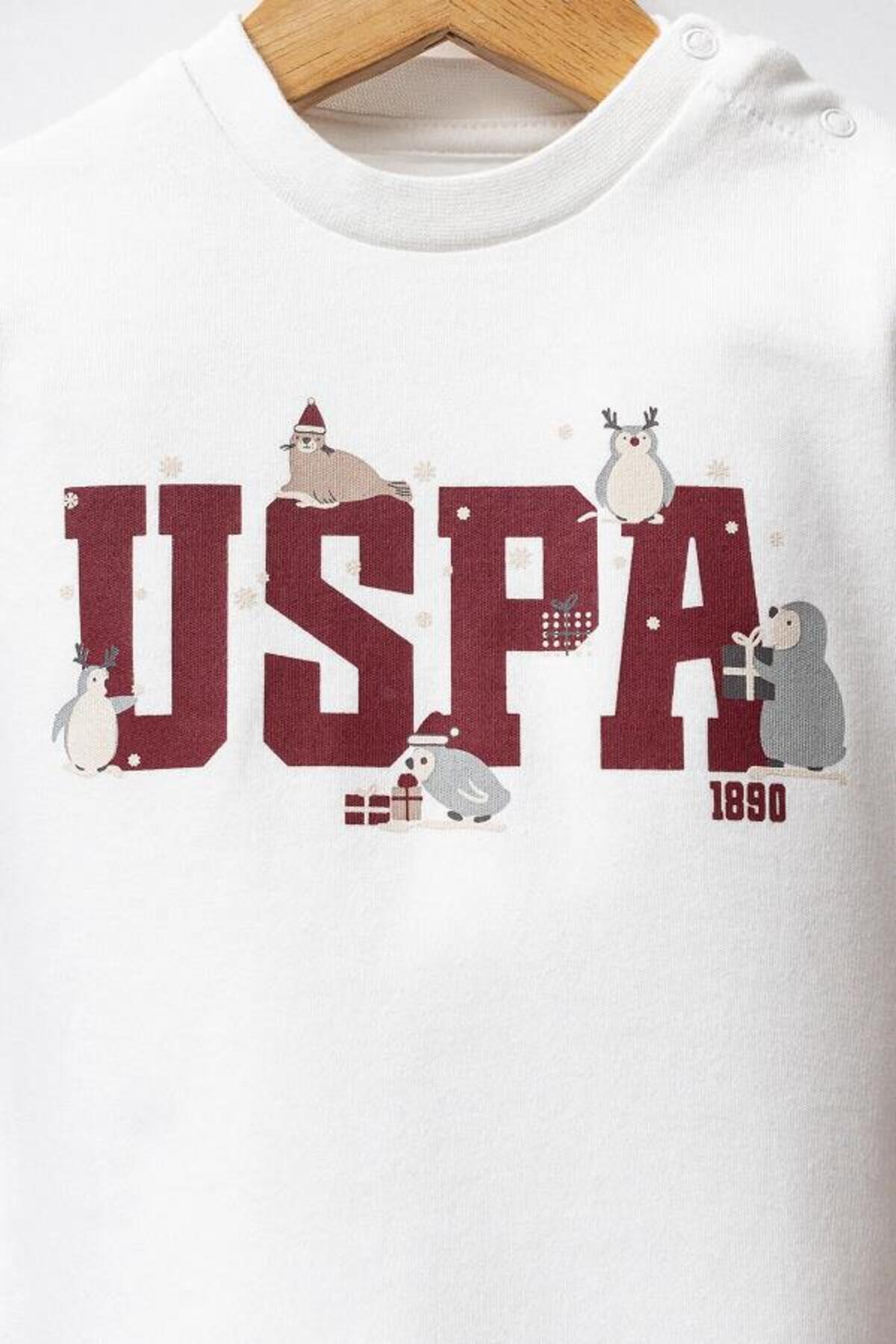 U.S. Polo Assn., Set de imbracaminte cu logo brodat - 3 piese, Rosu inchis, Alb optic, 80-86 CM