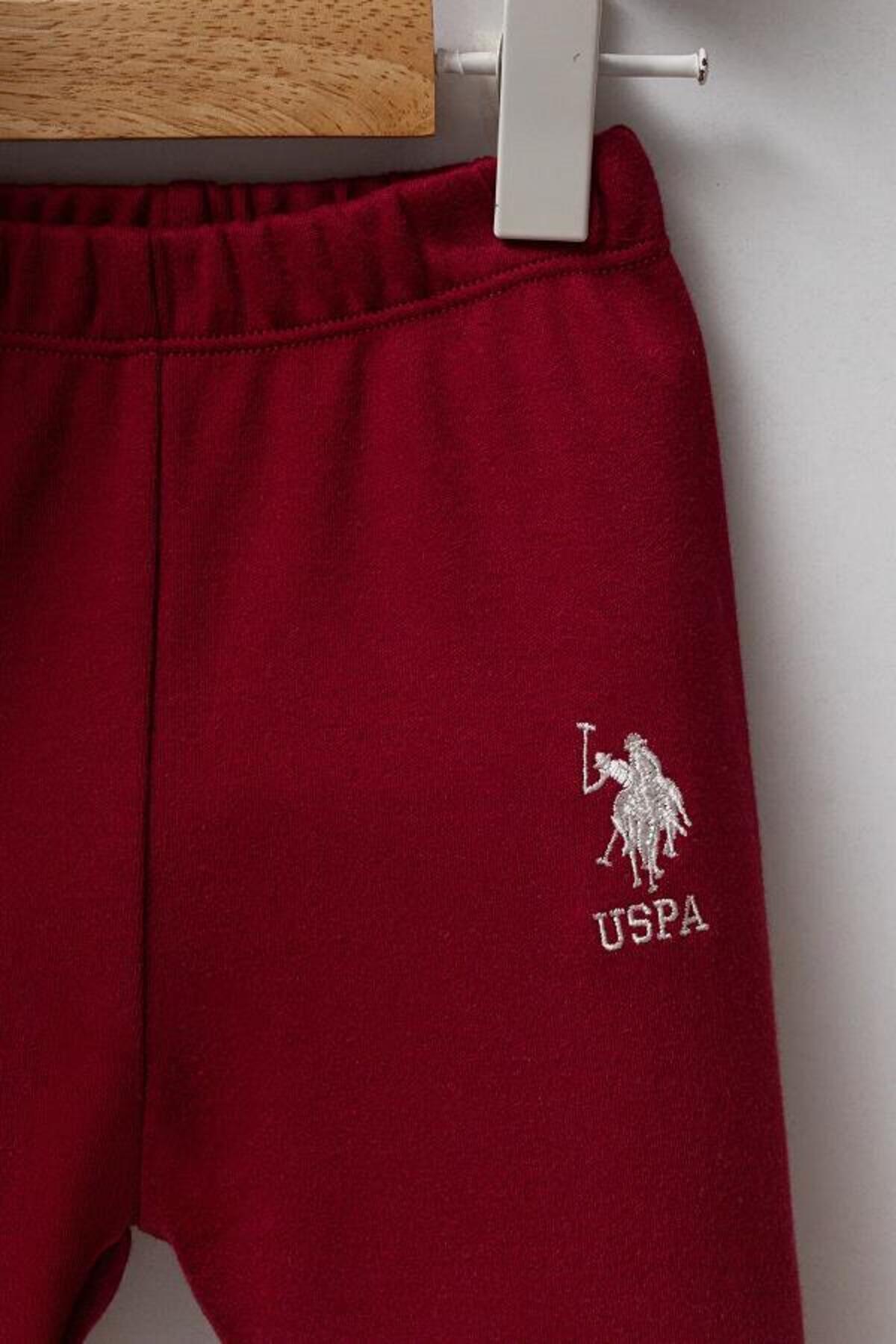 U.S. Polo Assn., Set de imbracaminte cu logo brodat - 3 piese, Rosu inchis, Alb optic, 80-86 CM