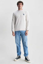 UCLA Bluza cu decolteu la baza gatului, regular fit, imprimeu cu logo, Alb, VALLEY