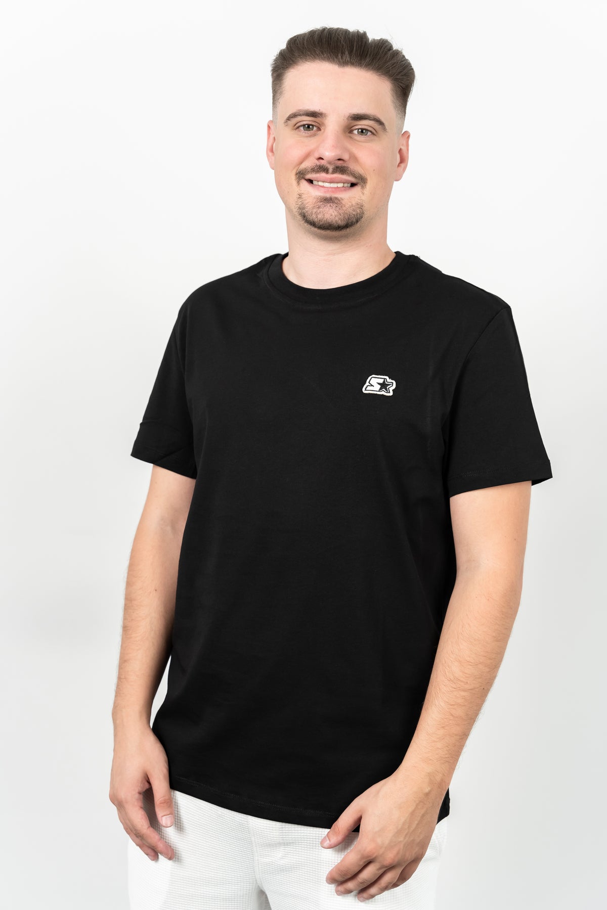 Starter, Tricou cu decolteu la baza gatului, logo discret, regular fit, WARREN, Negru