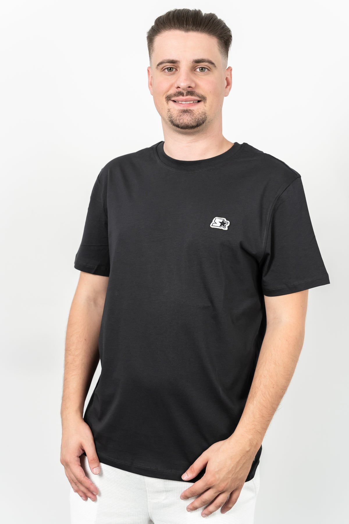 Starter, Tricou cu decolteu la baza gatului, logo discret, regular fit, WARREN, Gri