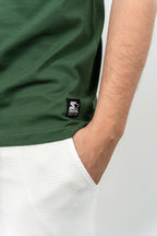 Starter, Tricou cu decolteu la baza gatului, logo discret, regular fit, WARREN, Verde inchis