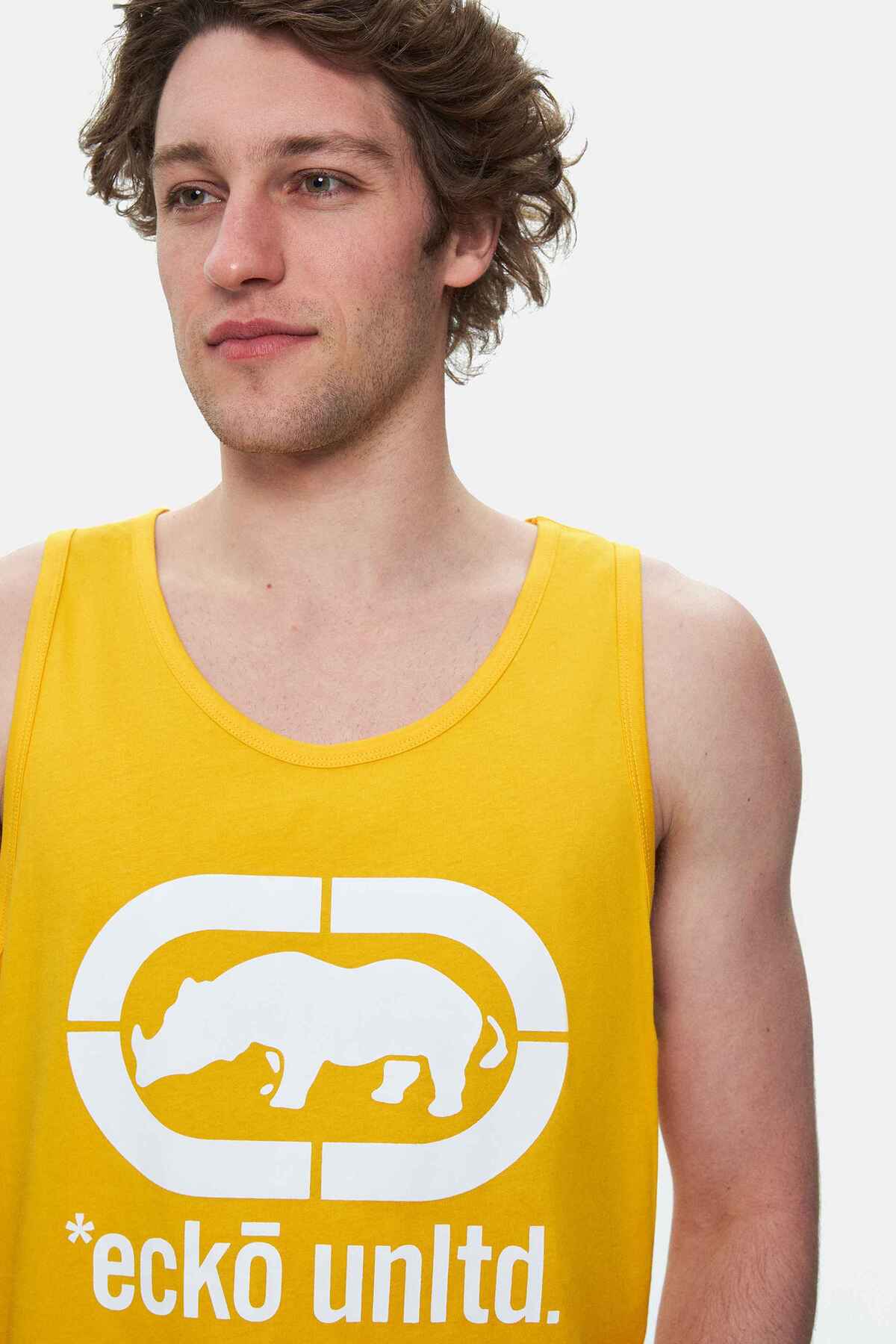 Ecko Unltd. Tricou cu decolteu la baza gatului, imprimeu cu logo, Galben, WILBER