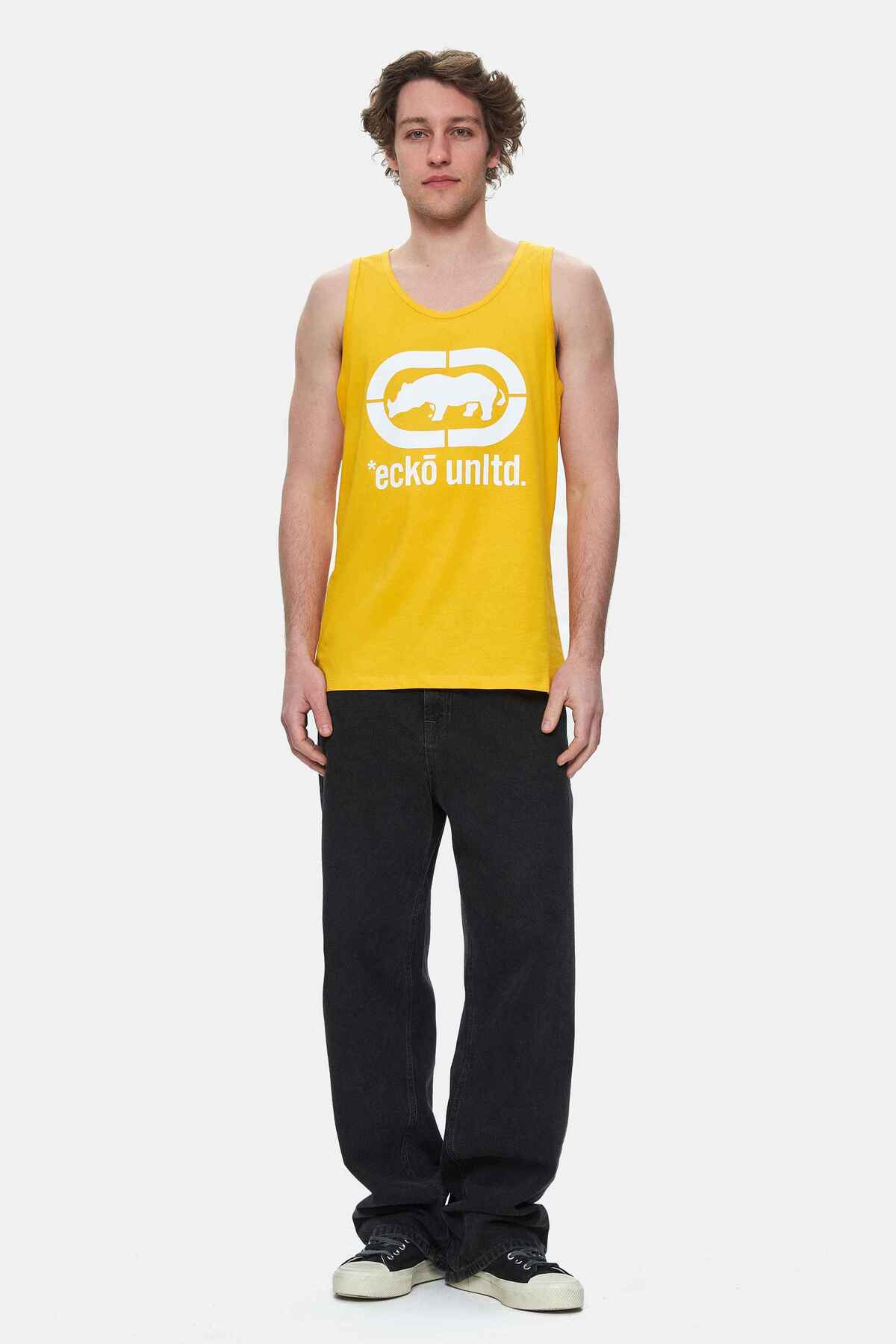 Ecko Unltd. Tricou cu decolteu la baza gatului, imprimeu cu logo, Galben, WILBER