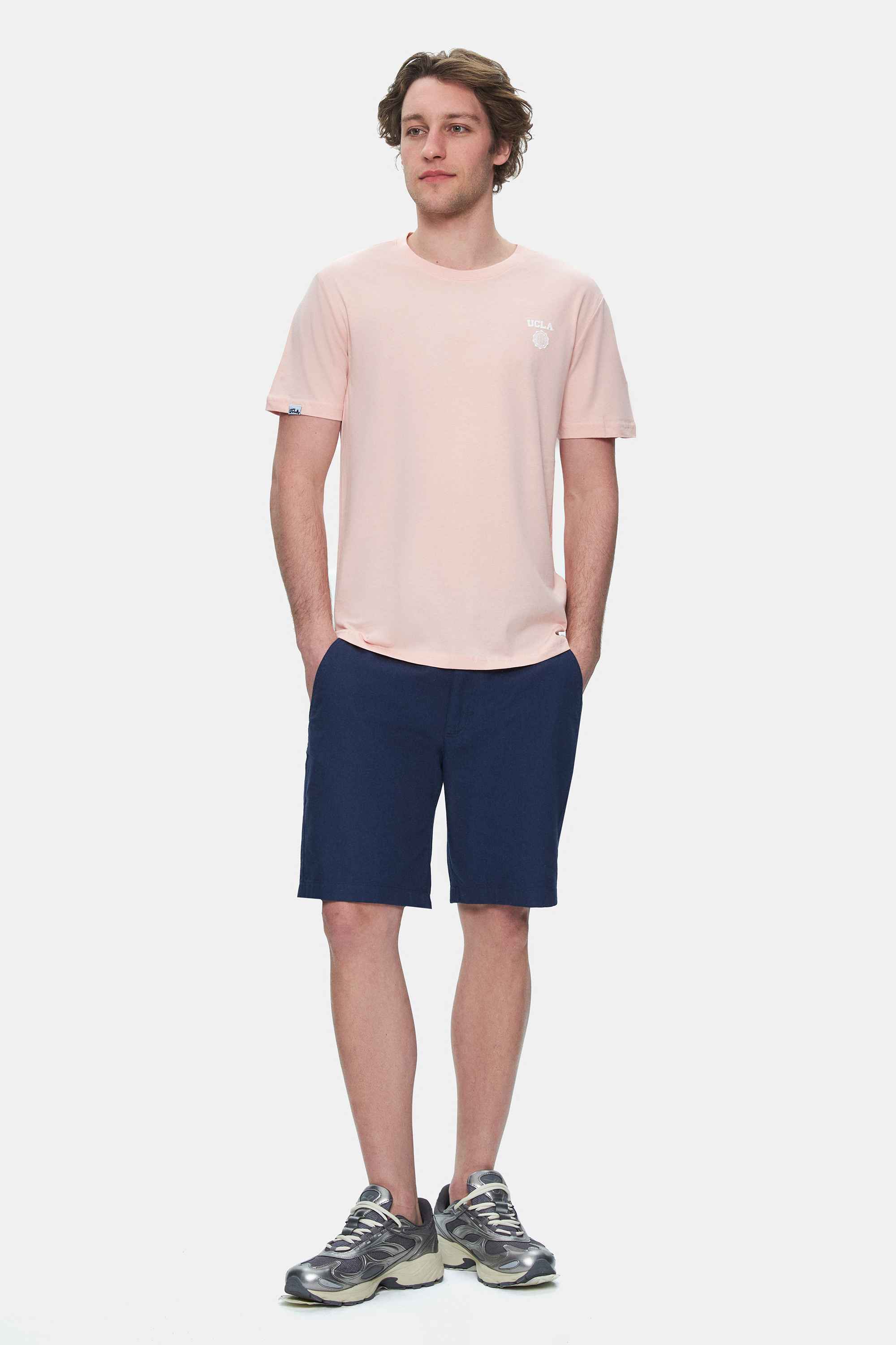 UCLA Tricou cu decolteu la baza gatului, imprimeu cu logo, regular fit, Roz, BASS