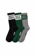 UCLA Set trei perechi de sosete din bumbac, unisex,  Negru-Verde-Gri, CALZADA