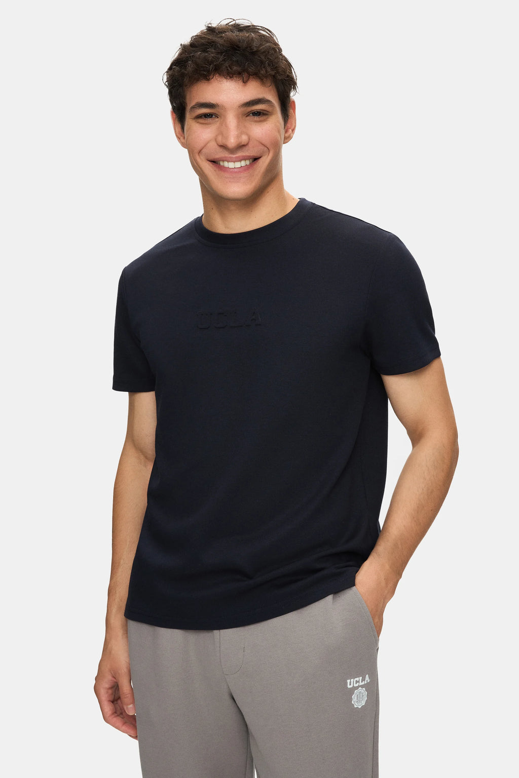 UCLA Tricou cu decolteu la baza gatului, imprimeu cu logo, regular fit, Negru, CANARY