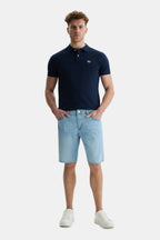 UCLA Pantaloni scurti cu snur si banda elastica in talie, buzunare laterale si imprimeu cu logo discret, LIGHT WASH, DARREL