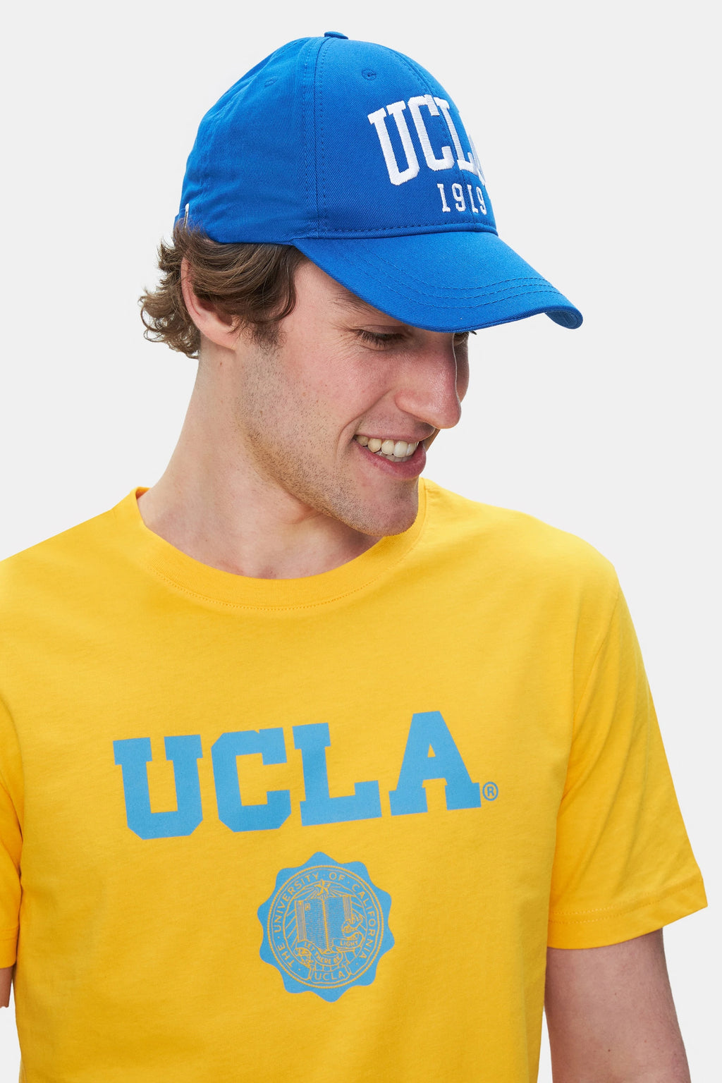 UCLA Tricou cu decolteu la baza gatului, imprimeu cu logo, regular fit, Galben, GAYLEY