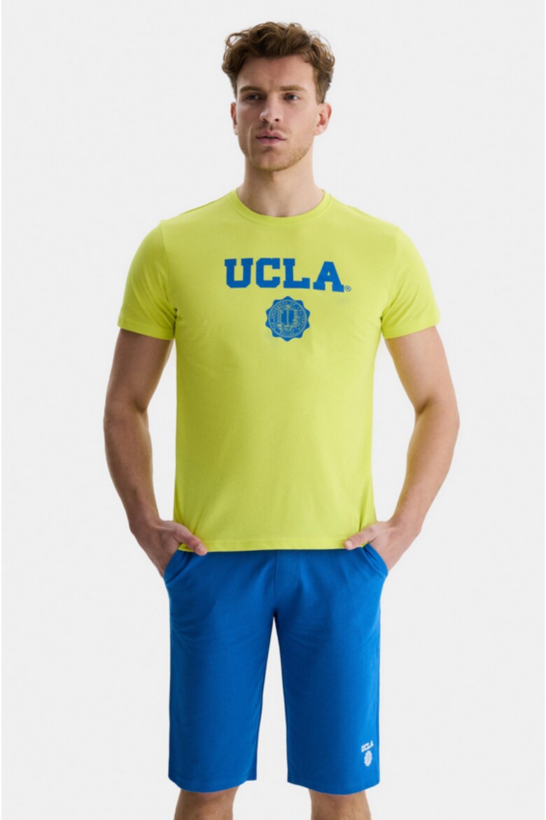 UCLA Tricou cu decolteu la baza gatului, imprimeu cu logo, regular fit, Verde, GAYLEY