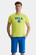 UCLA Tricou cu decolteu la baza gatului, imprimeu cu logo, regular fit, Verde, GAYLEY