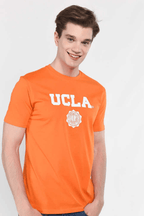 UCLA Tricou cu decolteu la baza gatului, imprimeu cu logo, regular fit, Portocaliu, GAYLEY