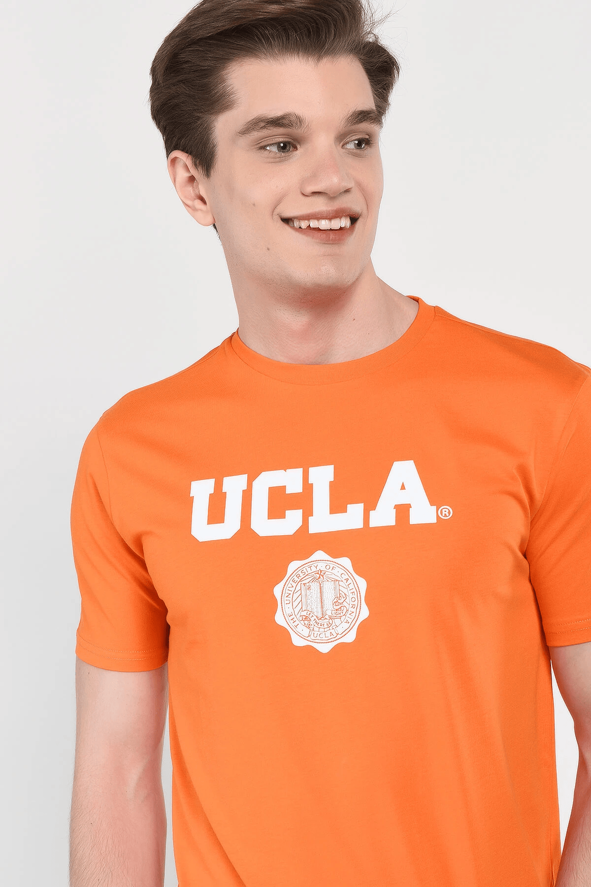 UCLA Tricou cu decolteu la baza gatului, imprimeu cu logo, regular fit, Portocaliu, GAYLEY