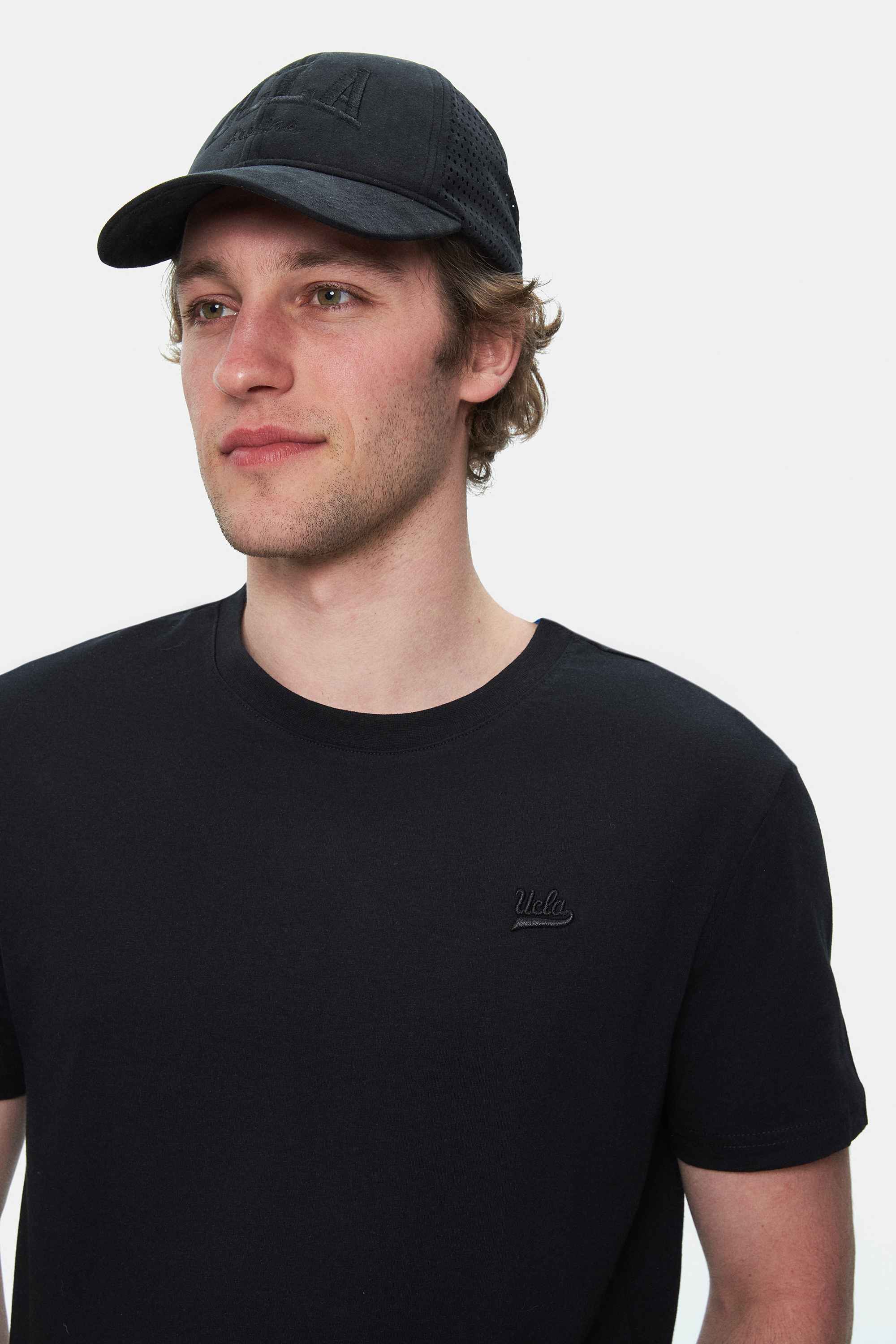UCLA Tricou cu decolteu la baza gatului, imprimeu cu logo, regular fit, Negru, HARPER