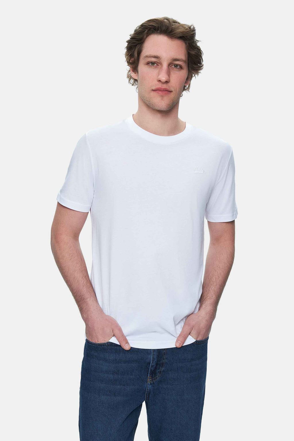 UCLA Tricou cu decolteu la baza gatului, imprimeu cu logo, regular fit, Alb, HARPER