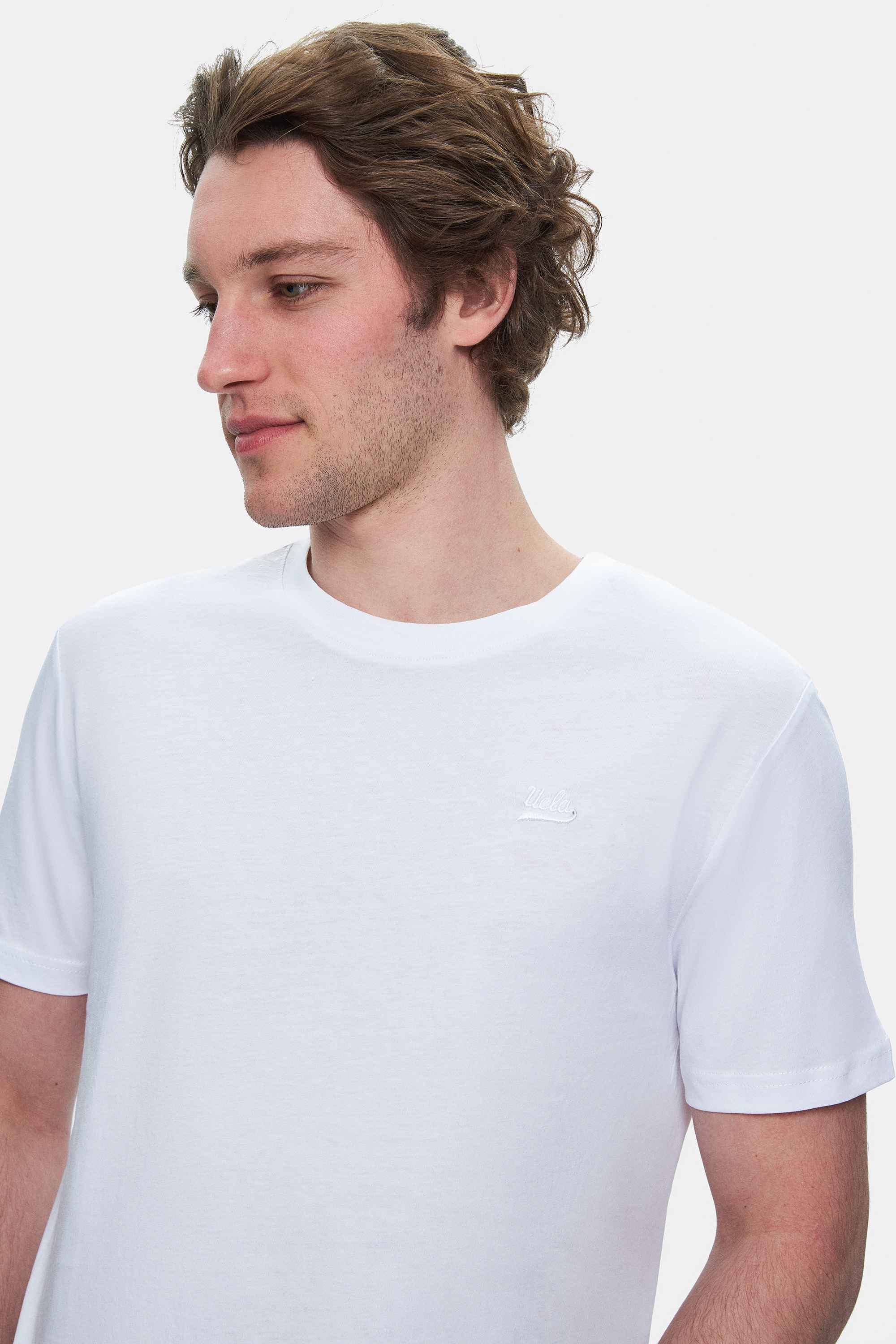 UCLA Tricou cu decolteu la baza gatului, imprimeu cu logo, regular fit, Alb, HARPER