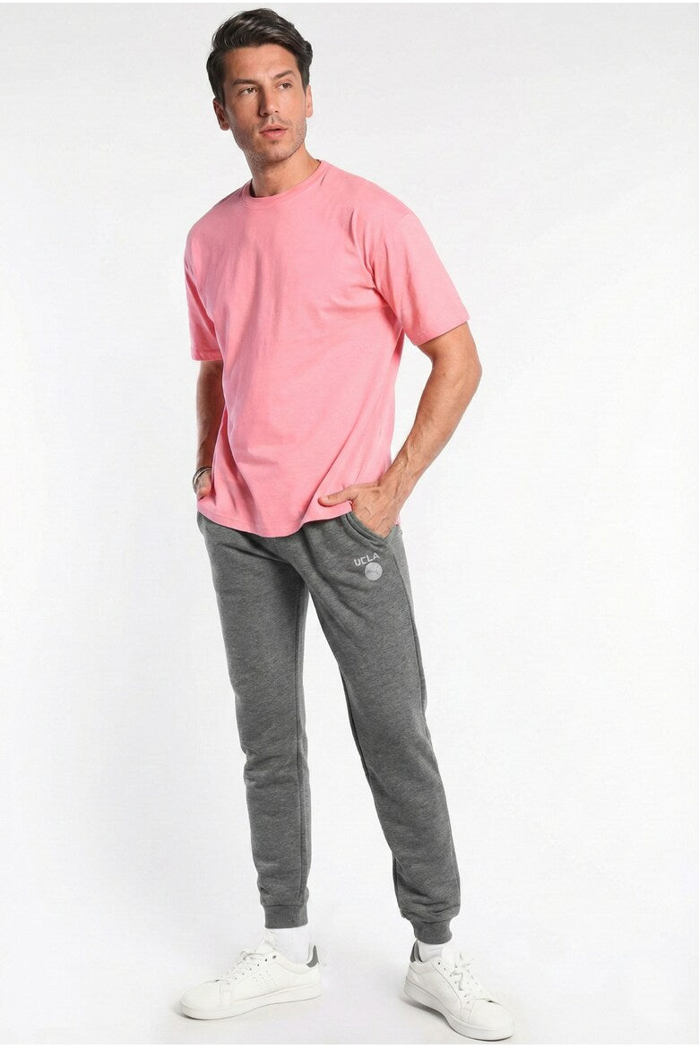 UCLA Pantaloni de trening cu elastic si snur in talie, manseta elastica si logo discret, Gri inchis, LUSKIN