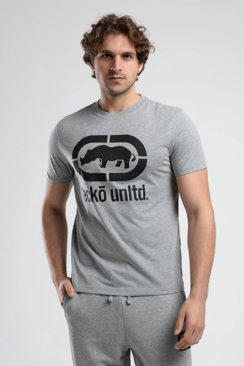 Ecko Unltd. Tricou cu decolteu la baza gatului, imprimeu cu logo, Gri, MARC