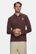 UCLA Bluza cu decolteu la baza gatului, regular fit, imprimeu cu logo, Maro, MAXWELL