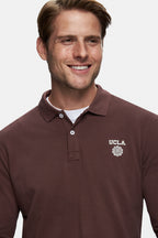 UCLA Bluza cu decolteu la baza gatului, regular fit, imprimeu cu logo, Maro, MAXWELL