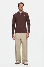 UCLA Bluza cu decolteu la baza gatului, regular fit, imprimeu cu logo, Maro, MAXWELL